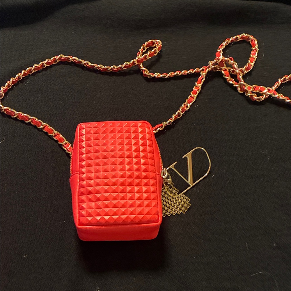 AUTH Valentino red stud cosmetic mini bag